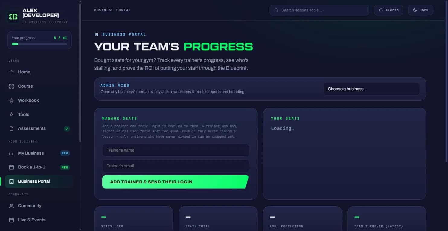 The PT Business Blueprint screen 9