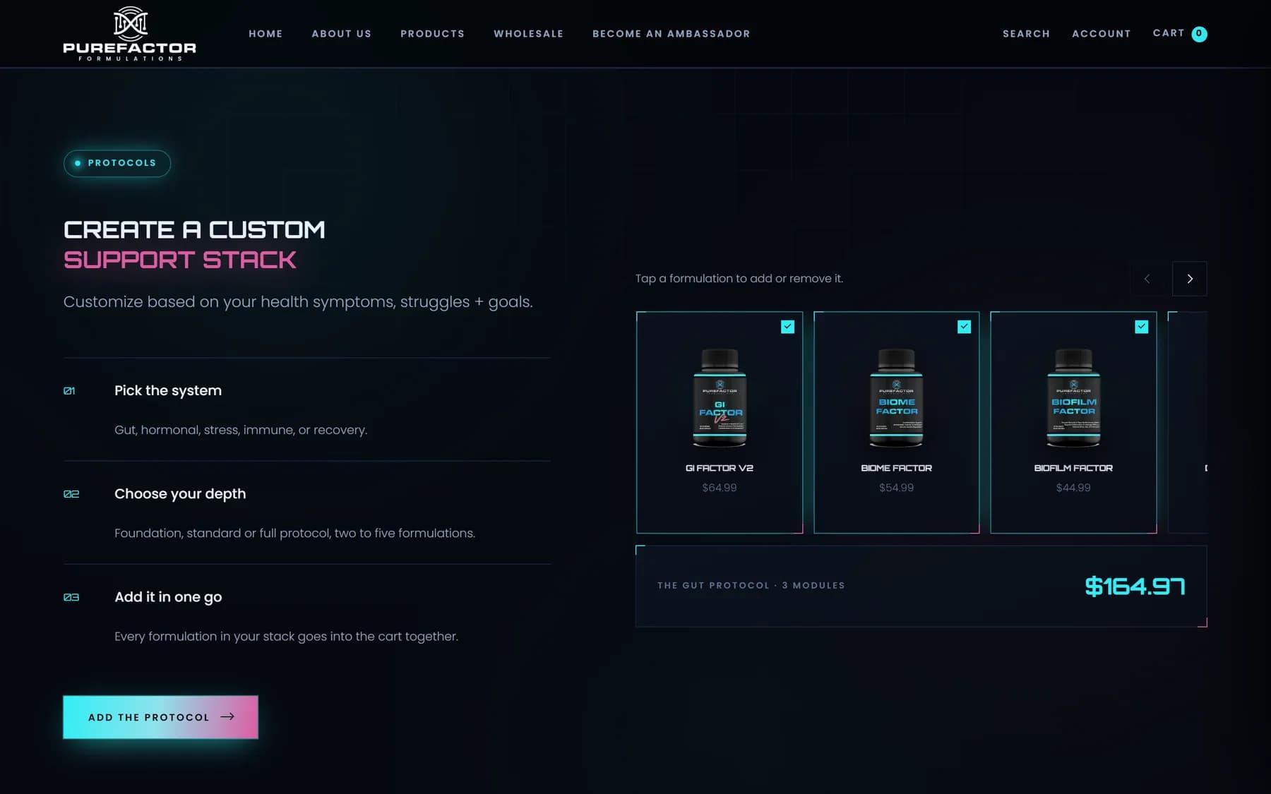 Purefactor Formulations screen 2