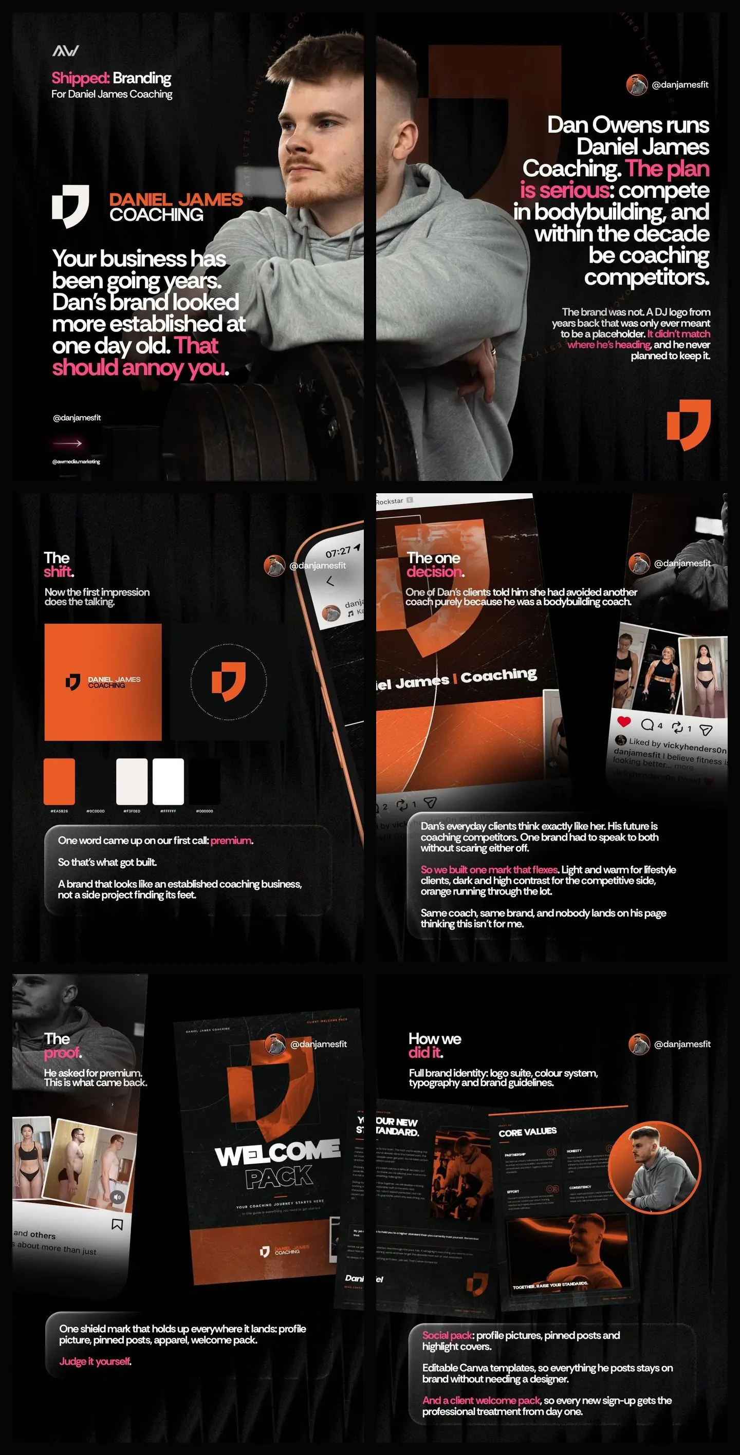 Daniel James Coaching, recent AW Media work, scrolling through a frame.