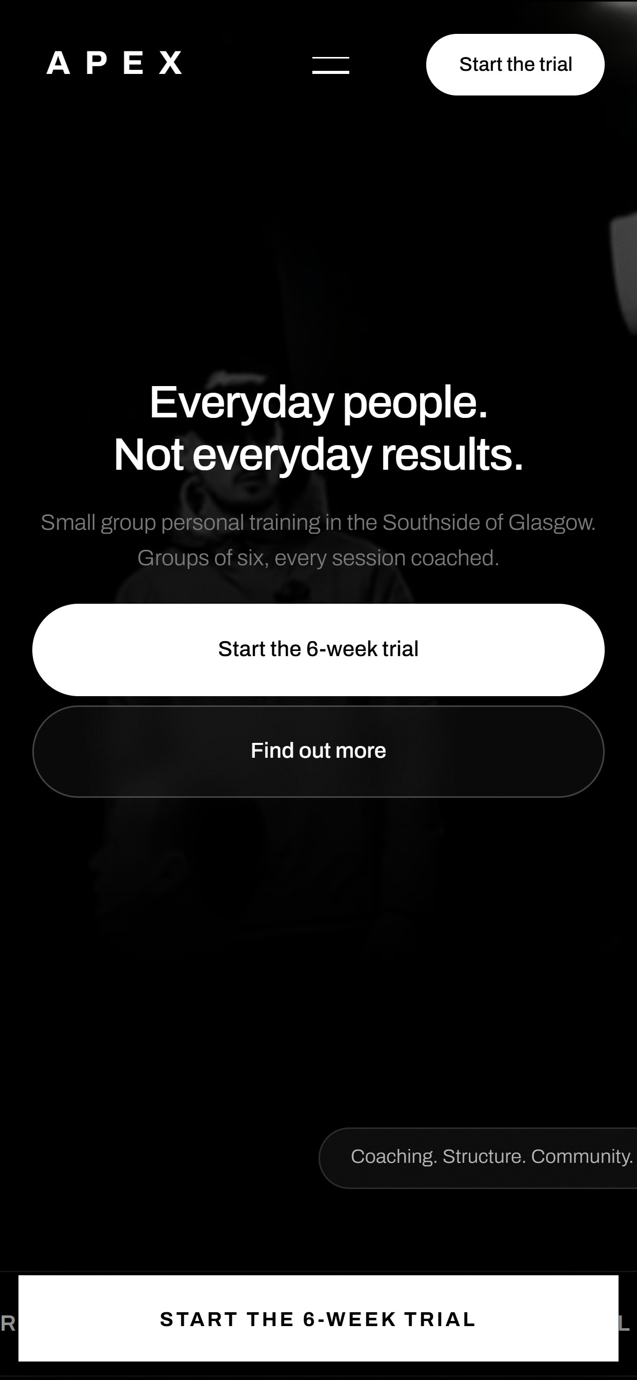 Apex Gym Glasgow website on a phone