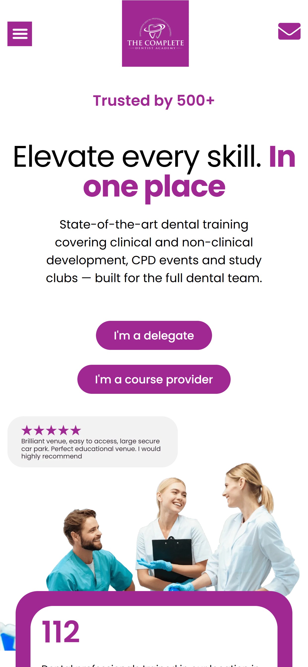 Complete Dentist Academy website on a phone