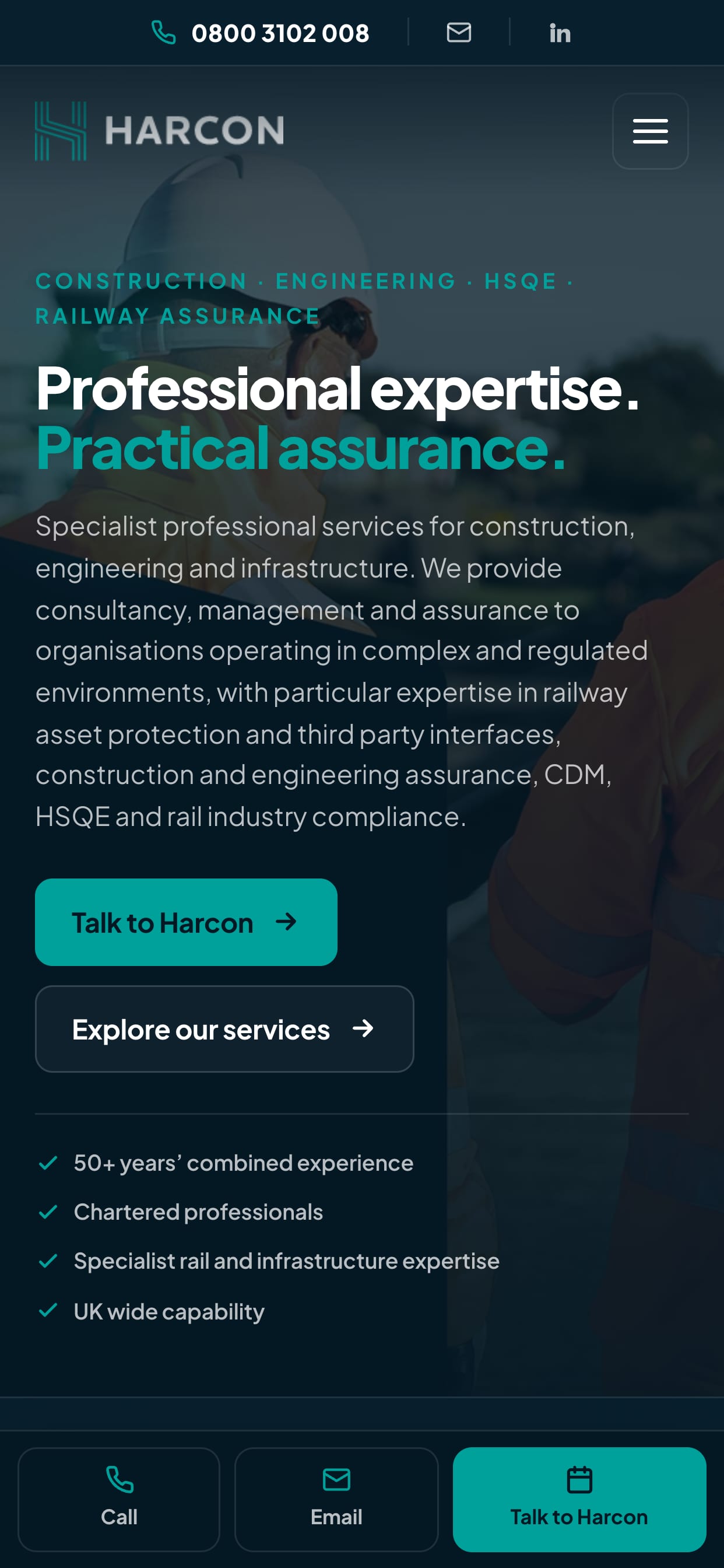 Harcon Solutions website on a phone