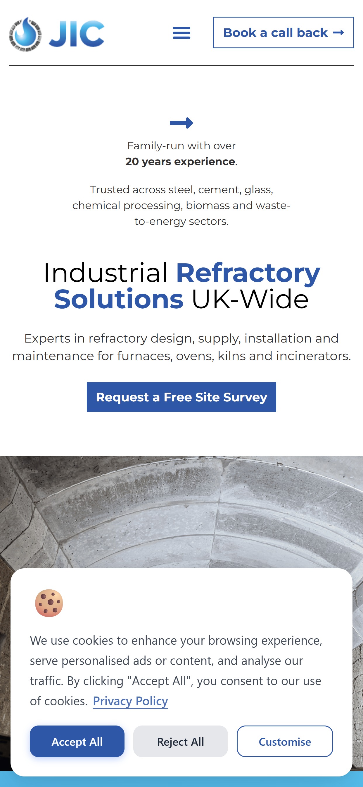 JIC Refractory website on a phone