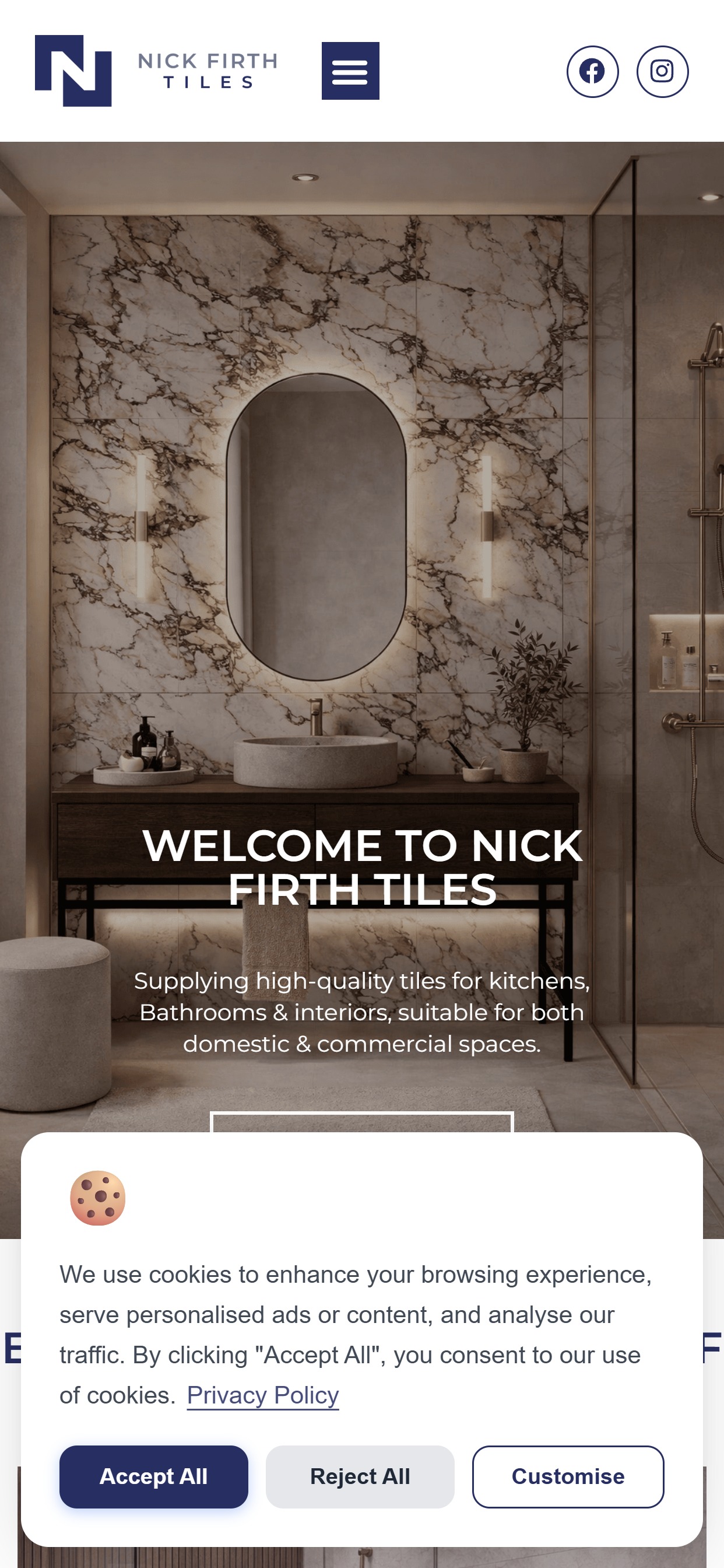 Nick Firth Tiles website on a phone