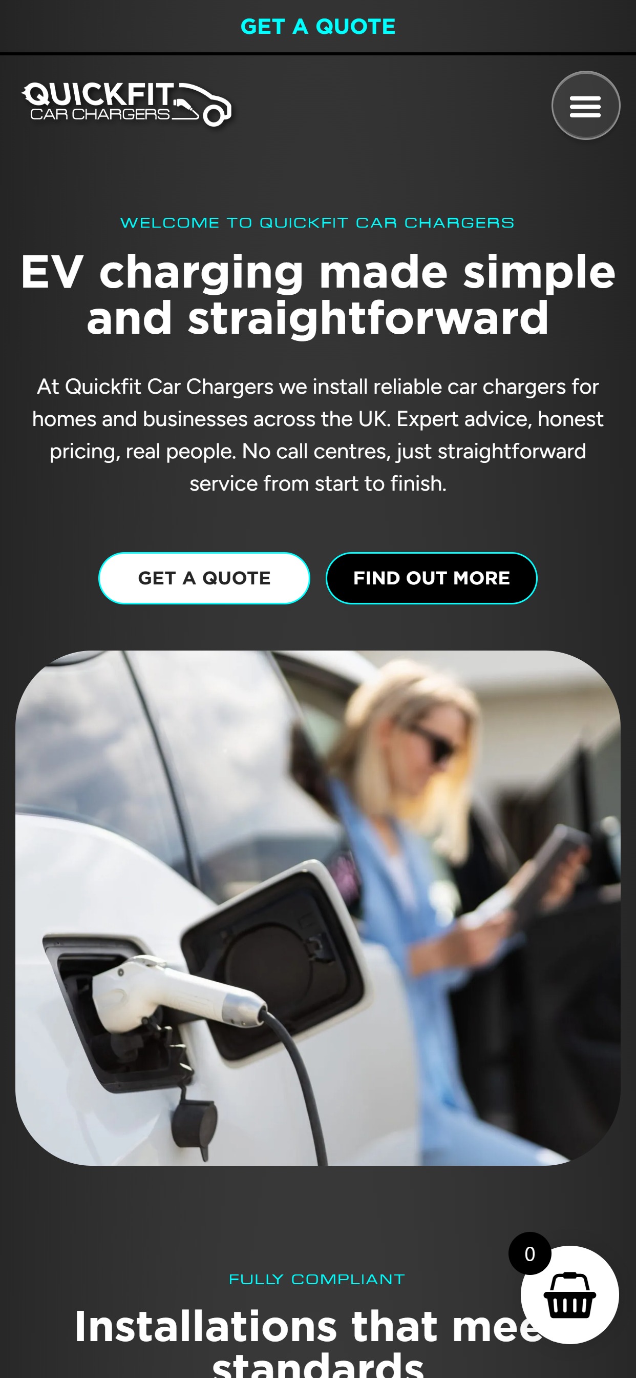 QuickFit EV website on a phone