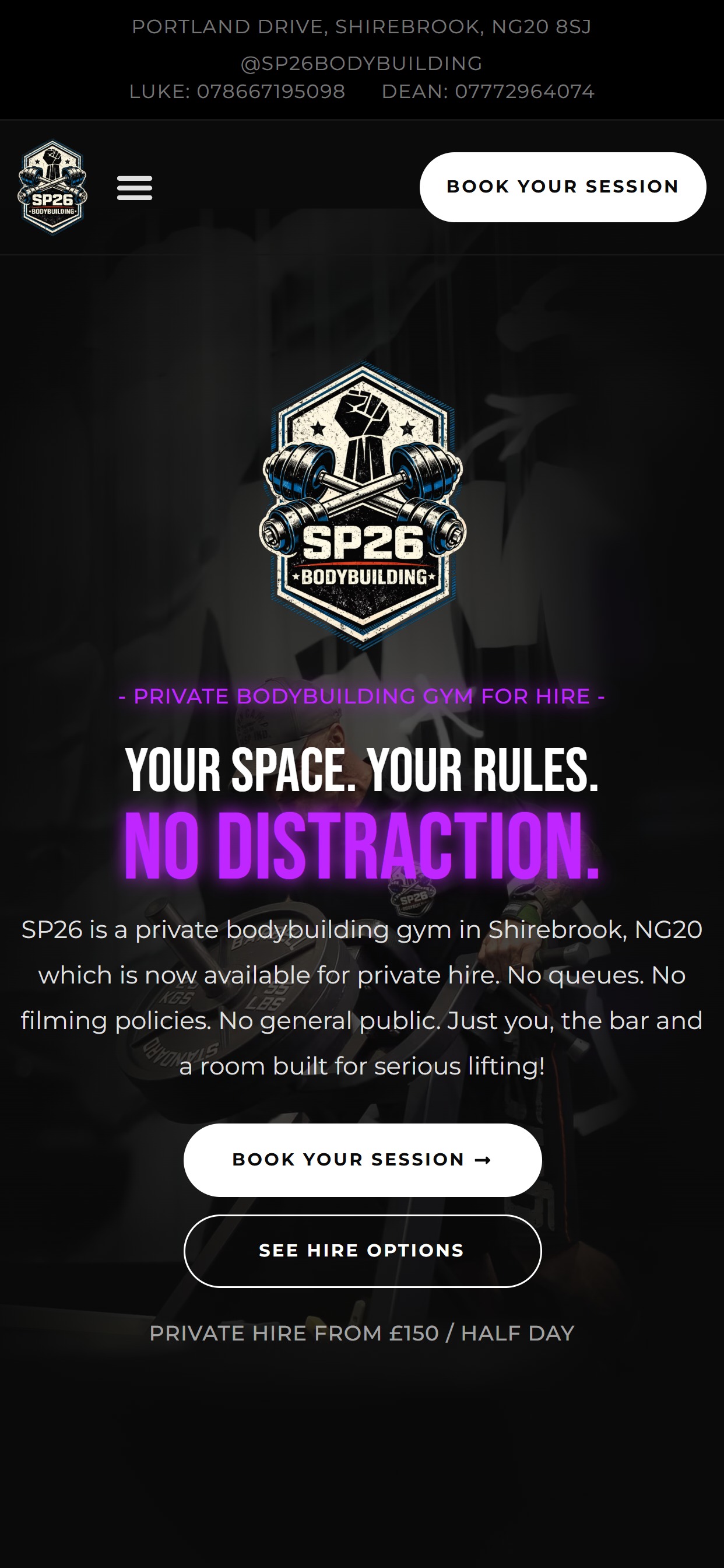 SP26 Bodybuilding website on a phone