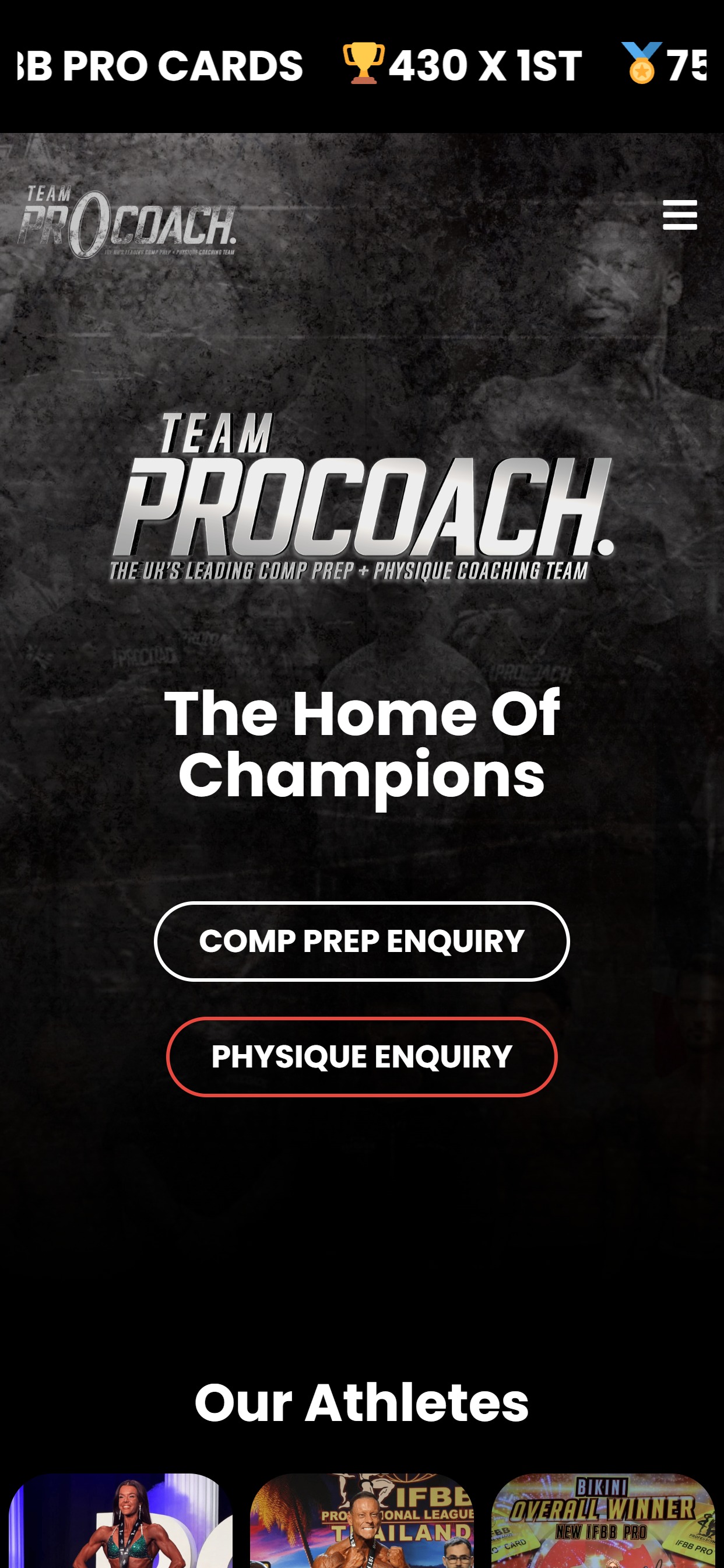 Team Procoach website on a phone